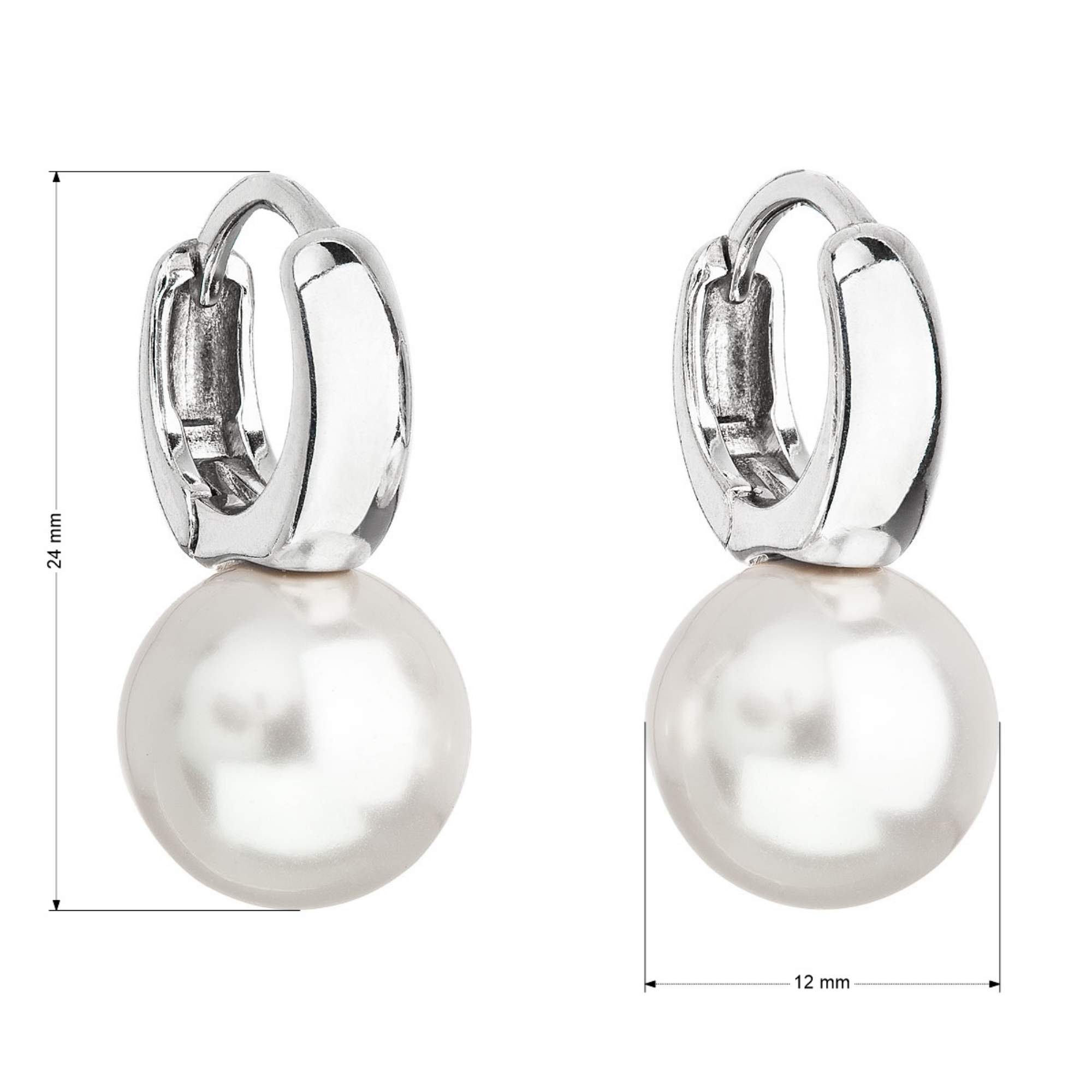 Strieborné náušnice visiace s perlou Preciosa biele okrúhle 31218.1