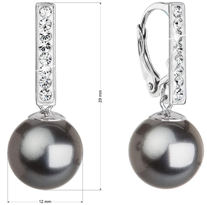 Strieborné visiace náušnice so Swarovski perlou a kryštálmi 71121.3 dark grey