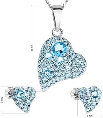 Sada šperkov s krištálmi Swarovski náušnice,retiazka a prívesok modrá srdce 39170.3