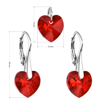 Sada šperkov s krištáľmi Swarovski náušnice a prívesok červené srdcia 39003.4