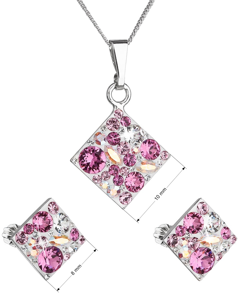 Sada šperkov s krištáľmi Swarovski náušnice, retiazka a prívesok ružový kosoštvorec 39126.3