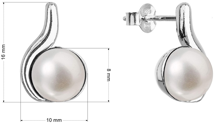 Strieborné náušnice pecky s pravou riečnou perlou 21066.1 biele