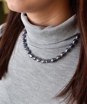 Perlový náhrdelník z pravých riečnych periel modrý 22027.3