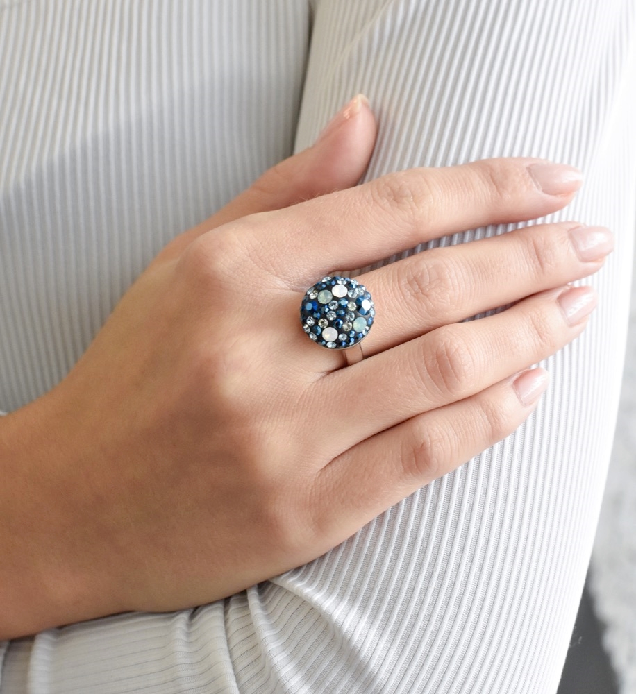 Strieborný prsteň s krištáľmi Swarovski modrý 35034.4
