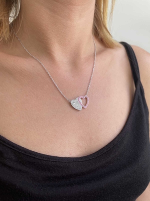 Strieborný náhrdelník dvojité srdce so Swarovski kryštálmi 32079.3 ružové